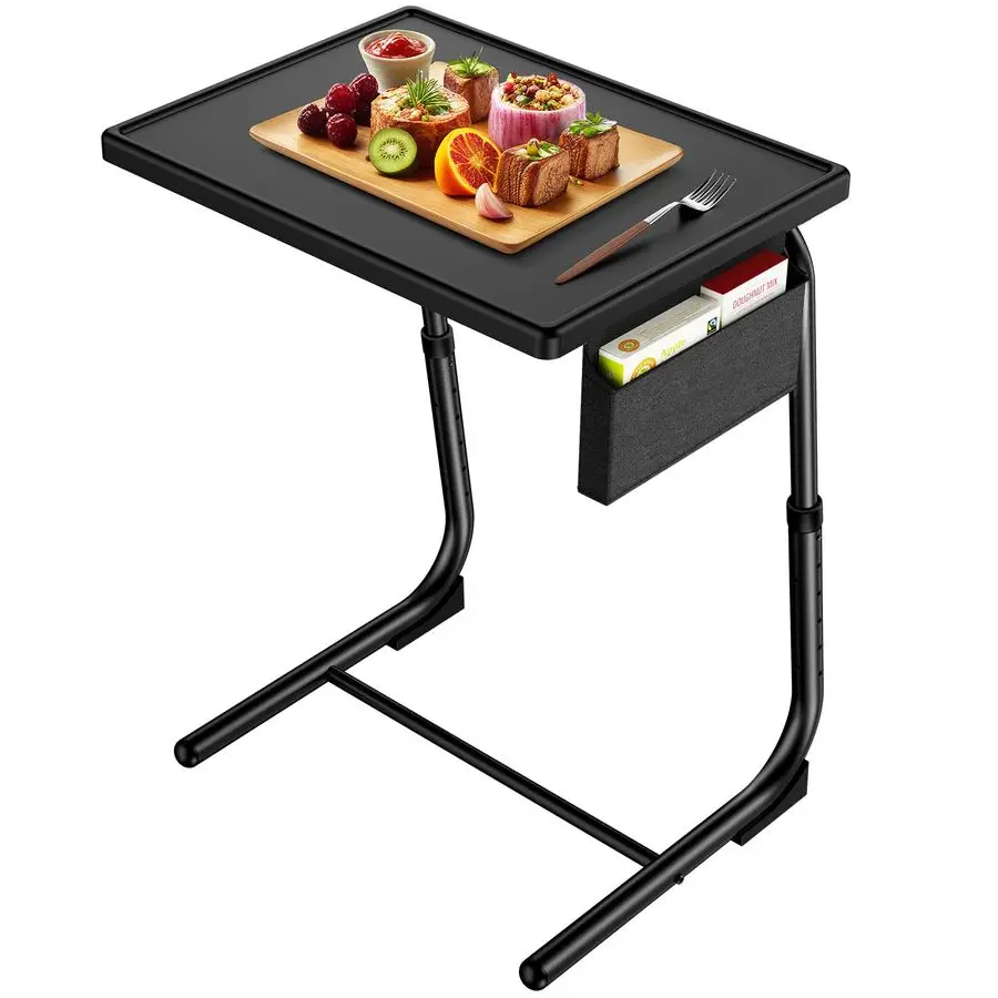 TV Tray, Adjustable TV Dinner Tray, 20.5 x 15.4 inch Folding Tray Table with Storage Pocket, 6 Height Settings, 3 Angle Adjustme