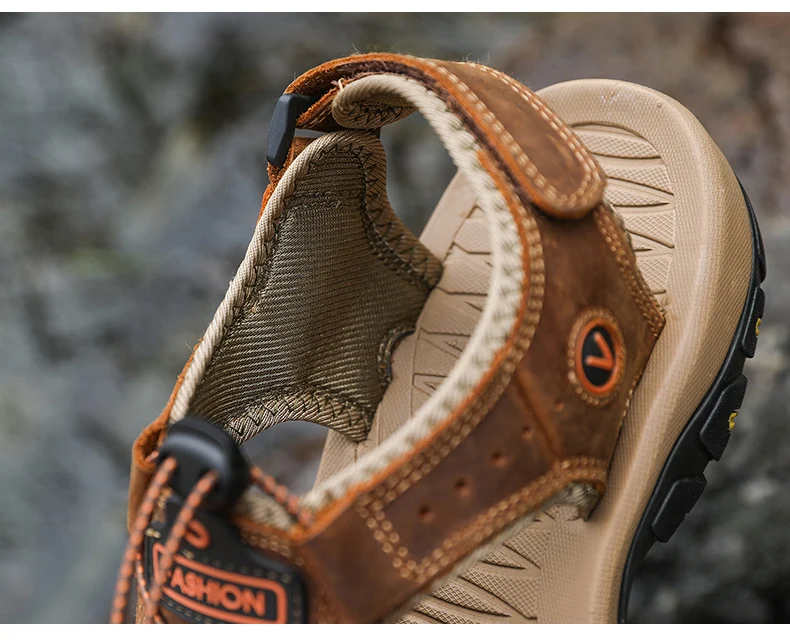 Sandalias de cuero genuino para hombre, zapatos de verano para hombre, zapatos de agua al aire libre, sandalias de cuero