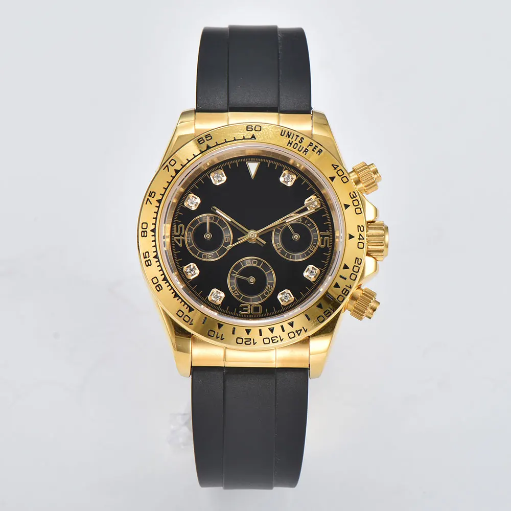 40mm VK63 Japanese quartz movement watch gold panda eye Daytona timing code watch 316L stainless steel sapphire mirror view 4