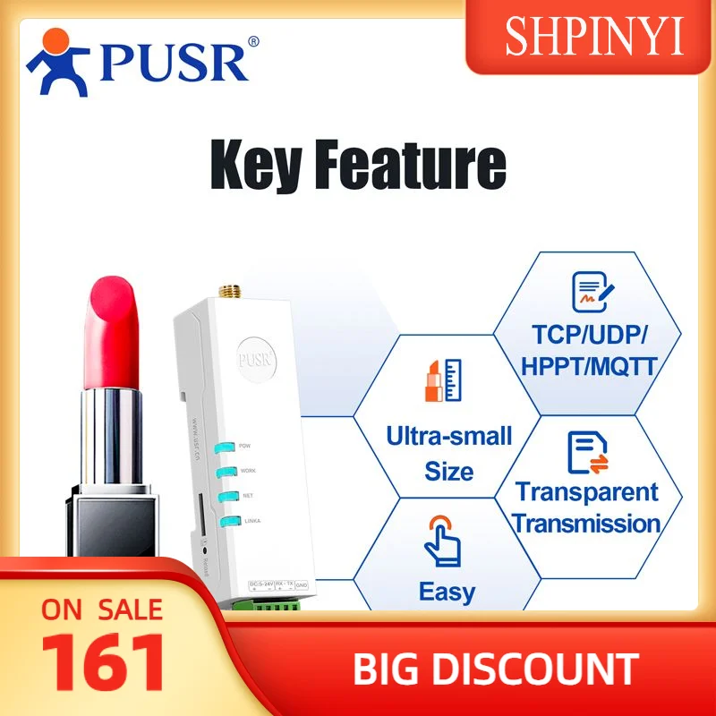 PUSR DIN Rail 4G Modem+SIM Competitive Data Plan Easy Config: at Command, Config Utility 1200M USR-DR154-E