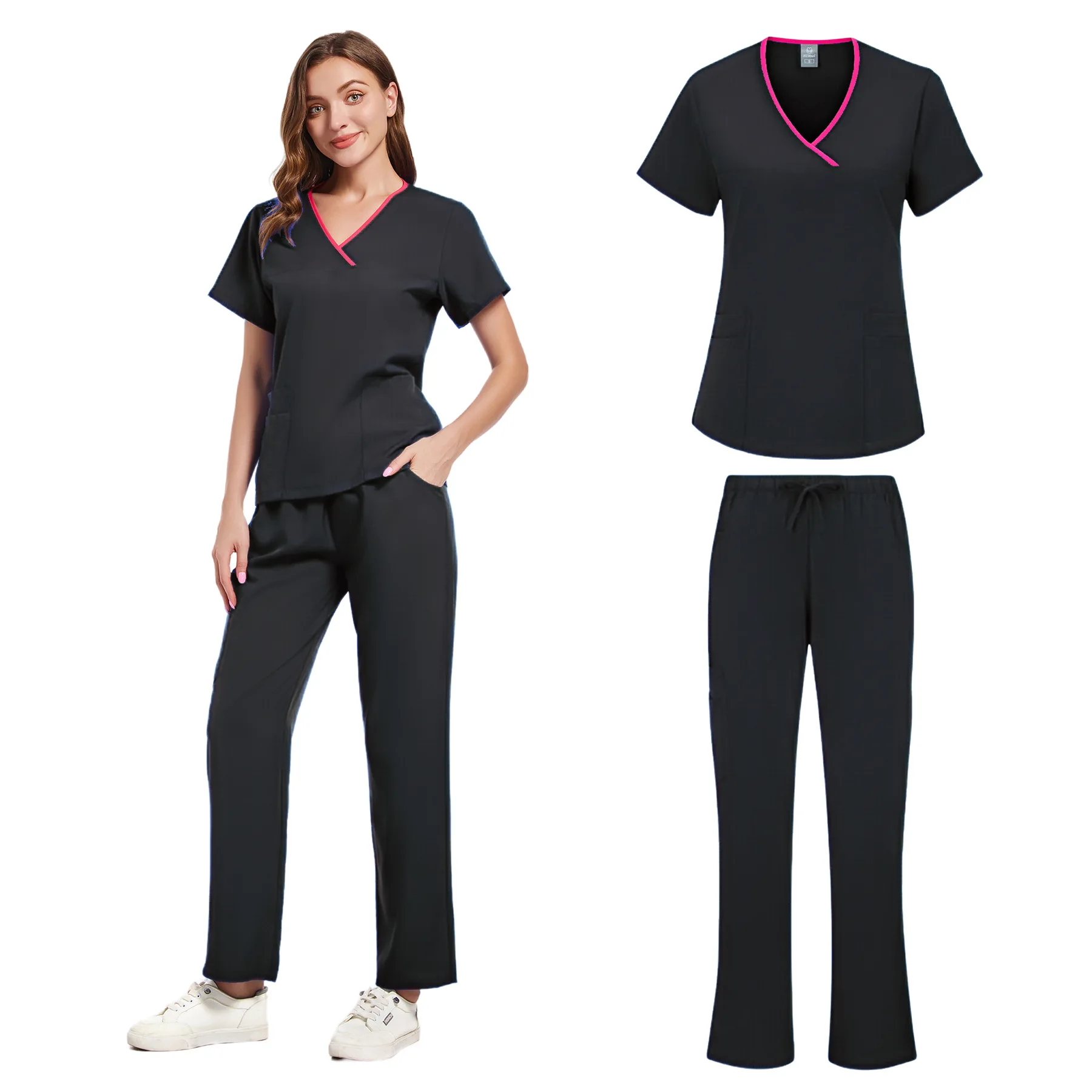 Uniformi mediche slim fit Donna Uomo Scrub Set Medici Infermieri Accessori Clinica odontoiatrica Salone di bellezza Spa Lab Abbigliamento da lavoro