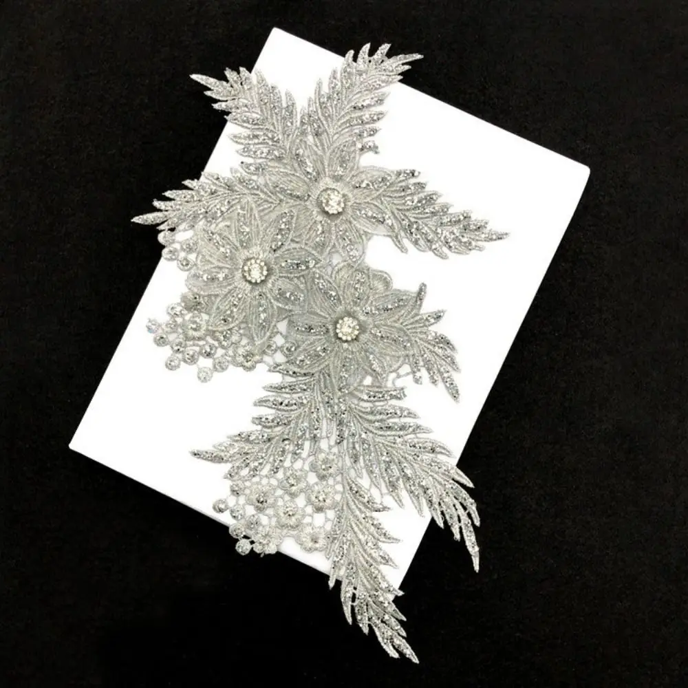 

Clothes Accessory Rhinestone Flower Applique Handmade Lace Fabric Cloth Patch DIY Crafts Cloth Applique Sewing