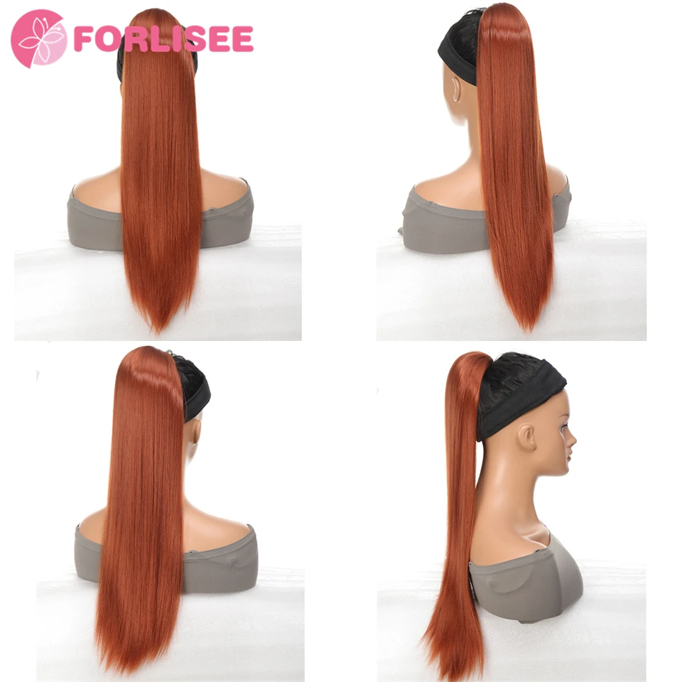 FORLISEE 19.5 Inch Orange Long Straight Hair With Drawstring Ponytail Synthetic Drawstring Straight Ponytail Wig