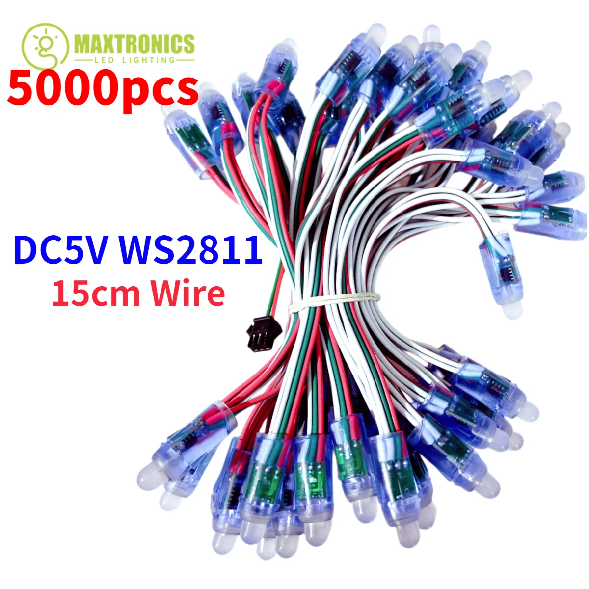 5000pcs 15cm Wire 12mm WS2811 2811 IC Full Color Pixel LED Module Light DC 5V input IP68 Waterproof RGB Digital LED Pixel Light