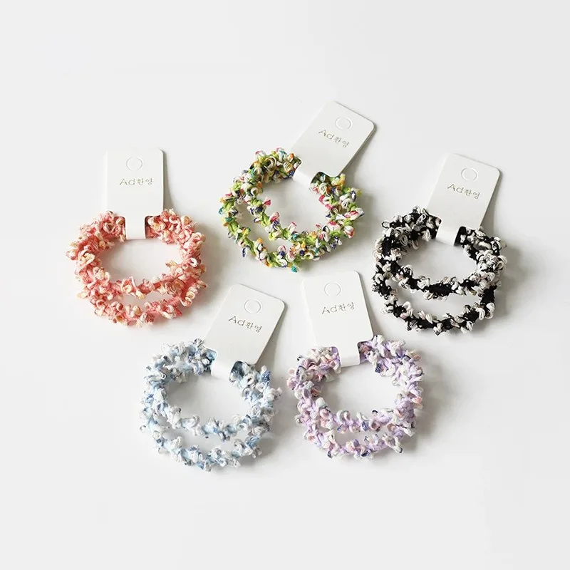 2‑Pack Soft Sweet Hair Ties, Colorful Spiral Woven High Elastic Durable Basic Ponytail Hair Elastics Hair Accessories For Women