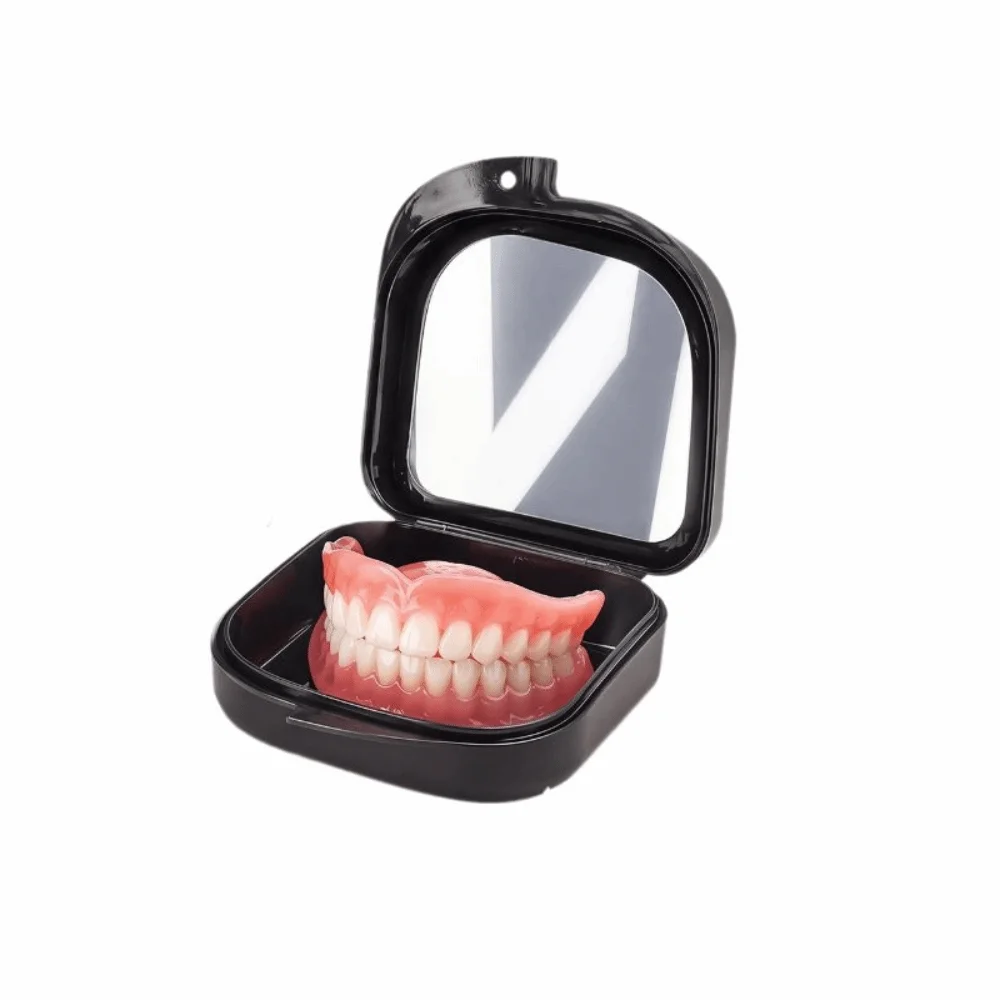 Soft Full Mouth Silicone Dentures Silicone Liners Easy To Use Realistic False Teeth Comfortable Fit with Mirror Storage Case