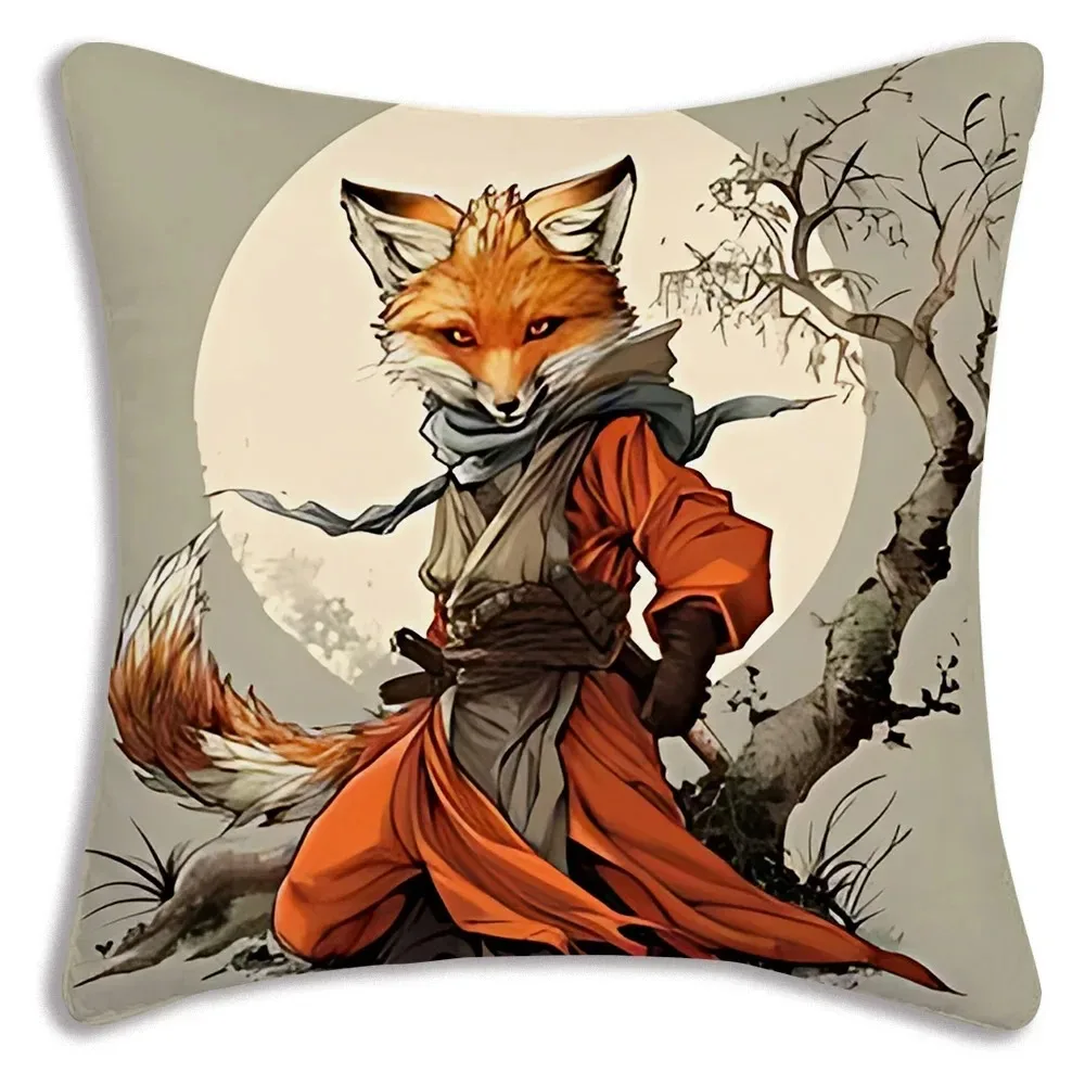 Fox Pattern Pillowcase Square Car Sofa Office Cushion Pillowcase