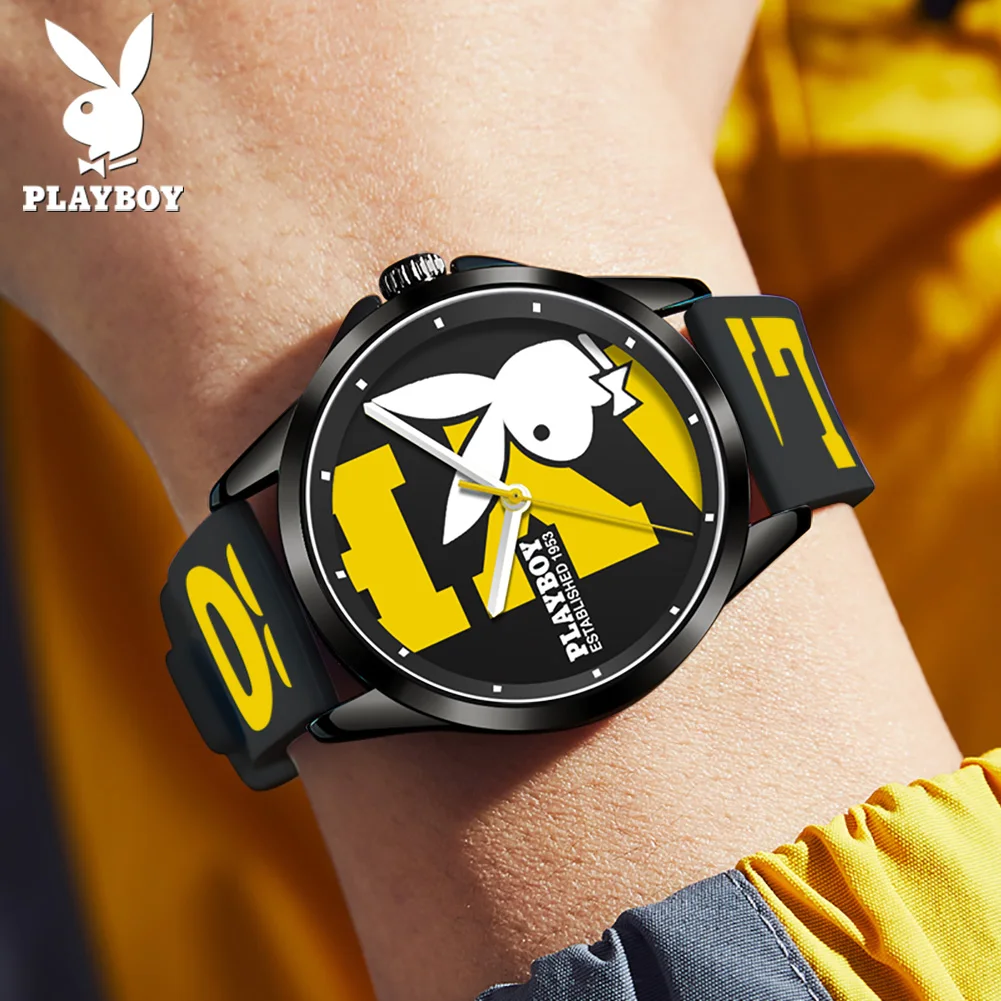 PLAYBOY New Fashion Trend Quartz Watch for Men Waterproof Silicone Strap Wrist Watch Men High Quality Elegant Luxury Man Watch