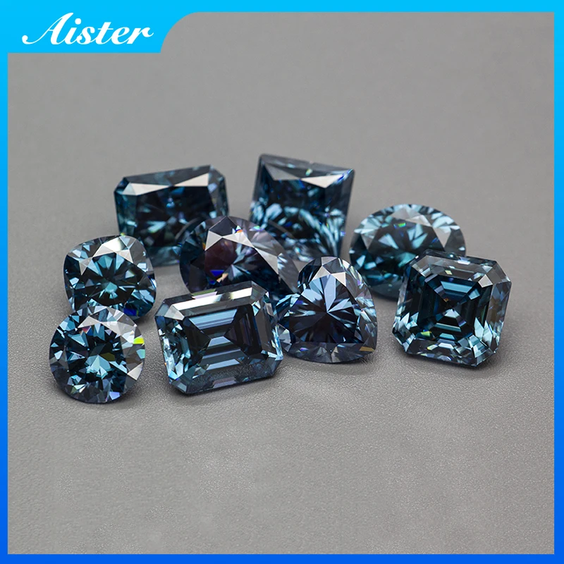 Piedras de moissanita azul zafiro con certificado GRA redondo/pera/ovalado/esmeralda/corazón/cojín/princesa/assistente/corte radiante