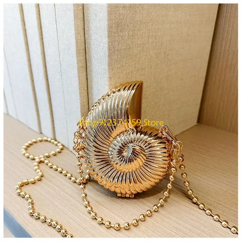 

G5AE Fashionable Metal Texture Small Shoulder Bag Metallic Conch Crossbody Bag