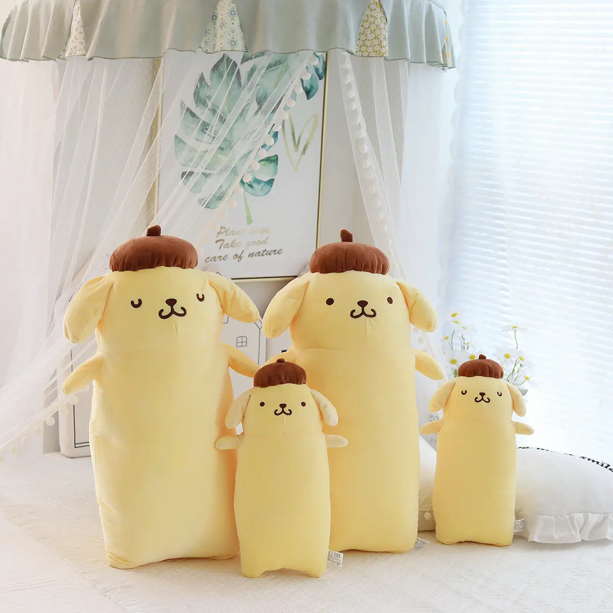 42/65cm Very Long Sanrio Pom Pom Puirn Plush Toys Kawaii Sanrio Pompompurin Stuffed Dolls Room Decor Bedside Cushion Sofa Pillow