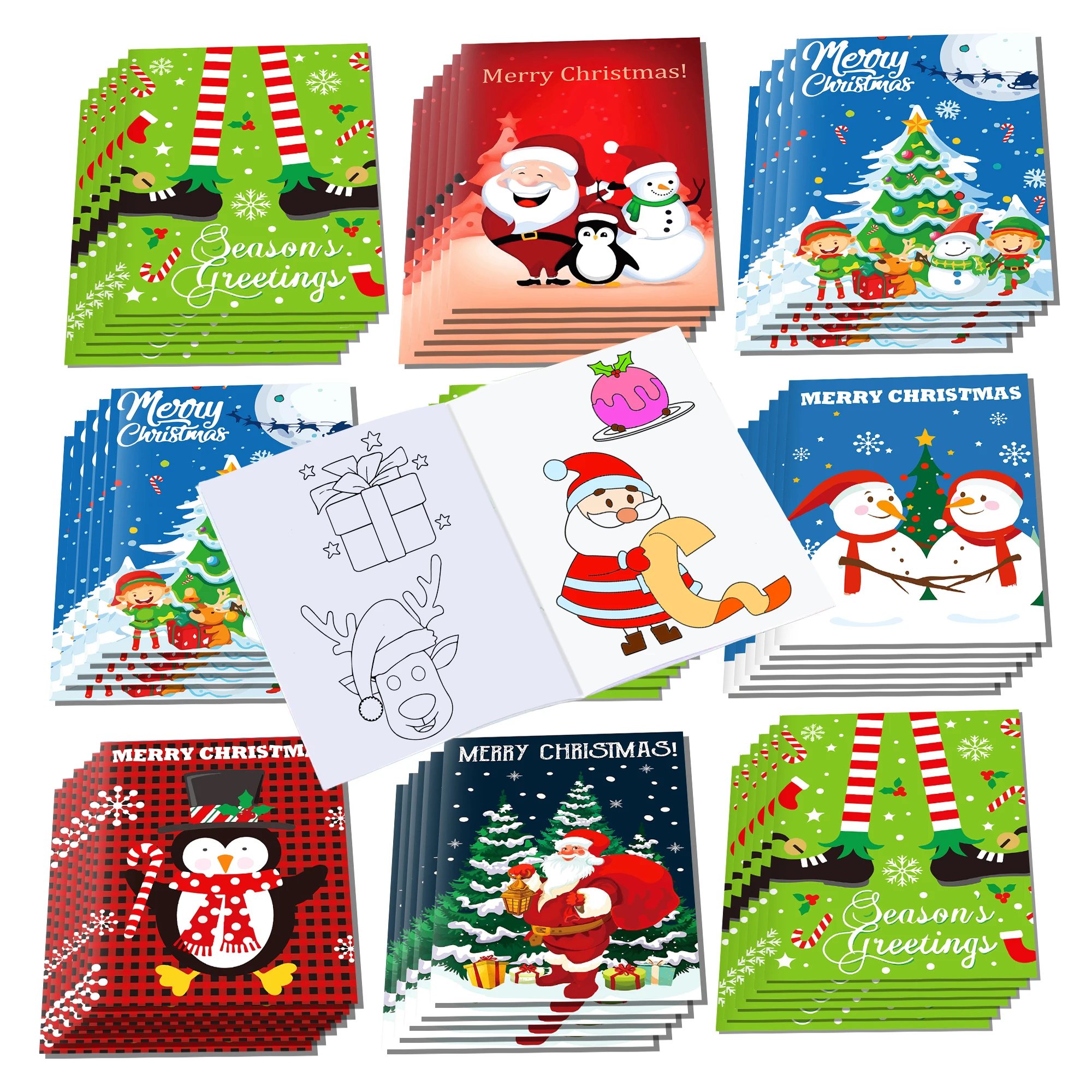 12pcs Merry Christmas DIY Coloring Book Kids Birthday Gift Drawing Notebook Cartoon Snow Santa Graffiti Painting Picture Book