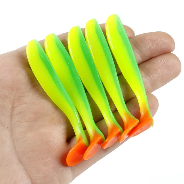 5 sztuk/partia miękkie przynęty 50mm 70mm T Tail Jigging przynęty Wobblers Tackle podwójny kolor Bass Pike sztuczne silikonowe Swimbait