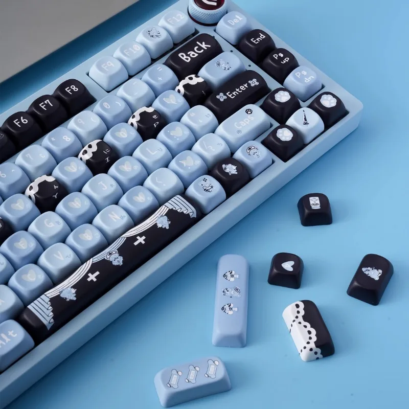 Juego de teclas con temática de oso negro y azul, teclas de perfil MOA de sublimación PBT, accesorios de teclado mecánico, juego de teclas de regalo