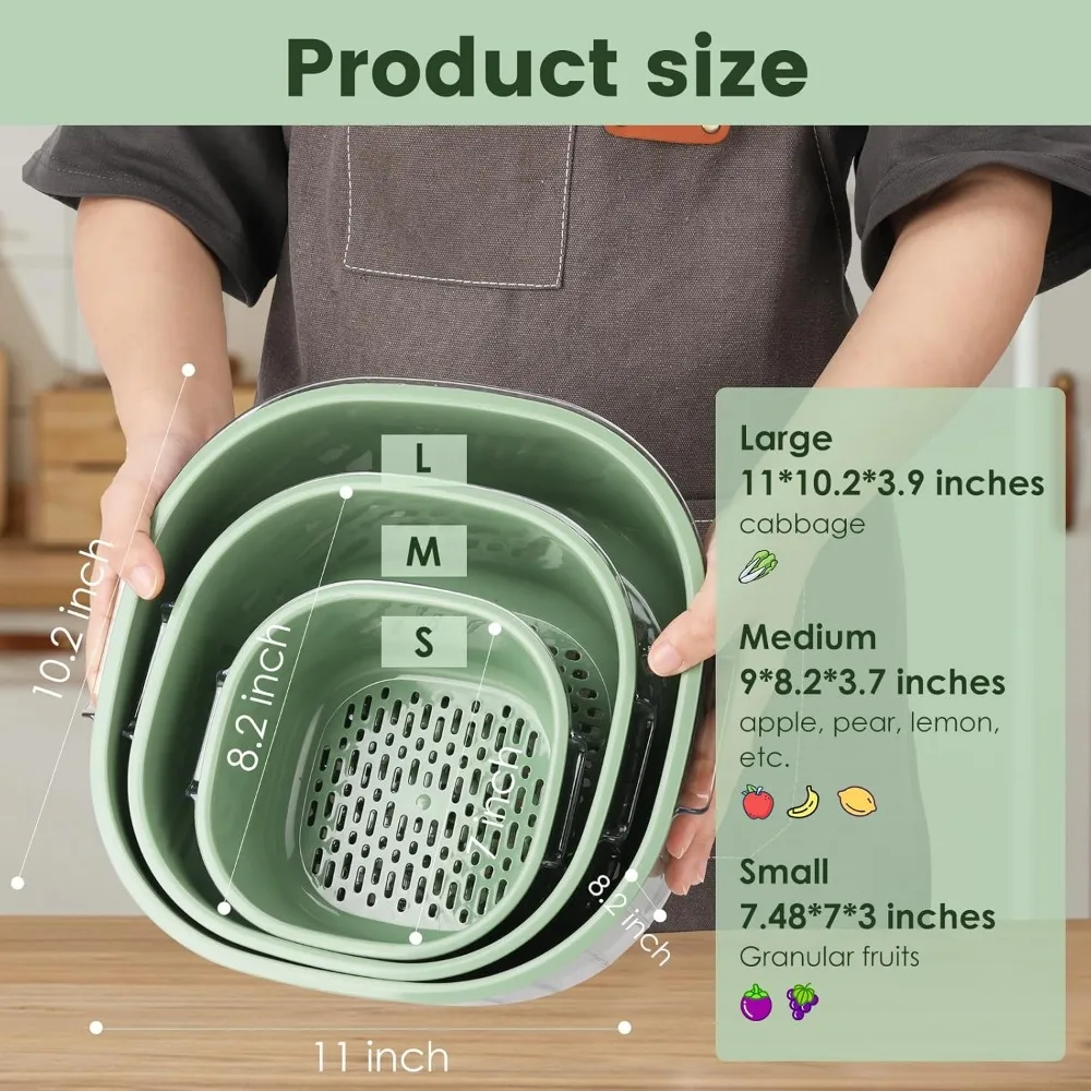 Filtri e sottolini grandi da 8,2 litri, 3 set di filtri in plastica 2 in 1 a doppio strato per cucina, frutta e verdura senza BPA