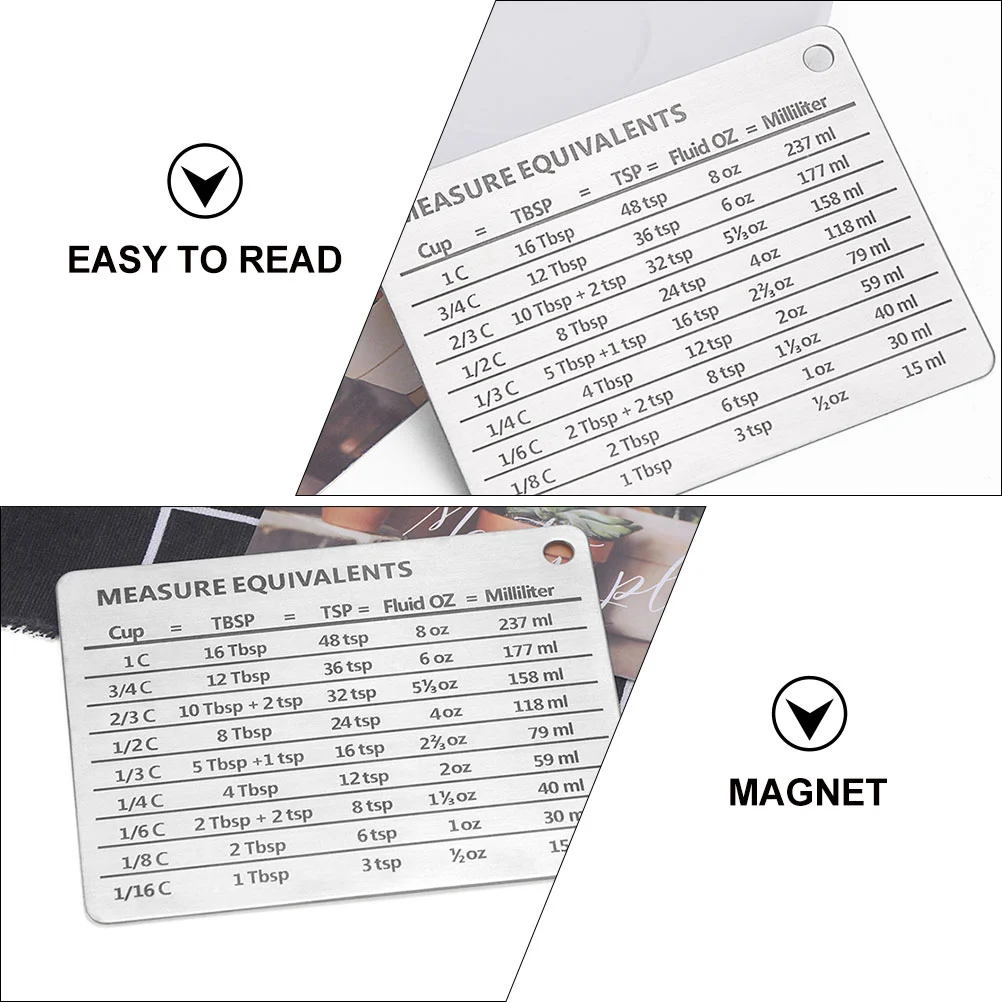 Stainless Steel Fridge Magnet Magnets for Metal Measure Chart Equivalents Kitchen Conversion Baking Measurement