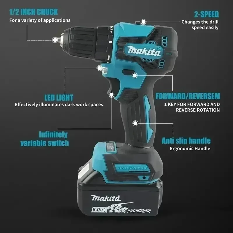 Makita DDF485 LXT Brushless Rechargeable Drill 10MM Compact Cordless Screwdriver Multifunctional Handheld Power Driver