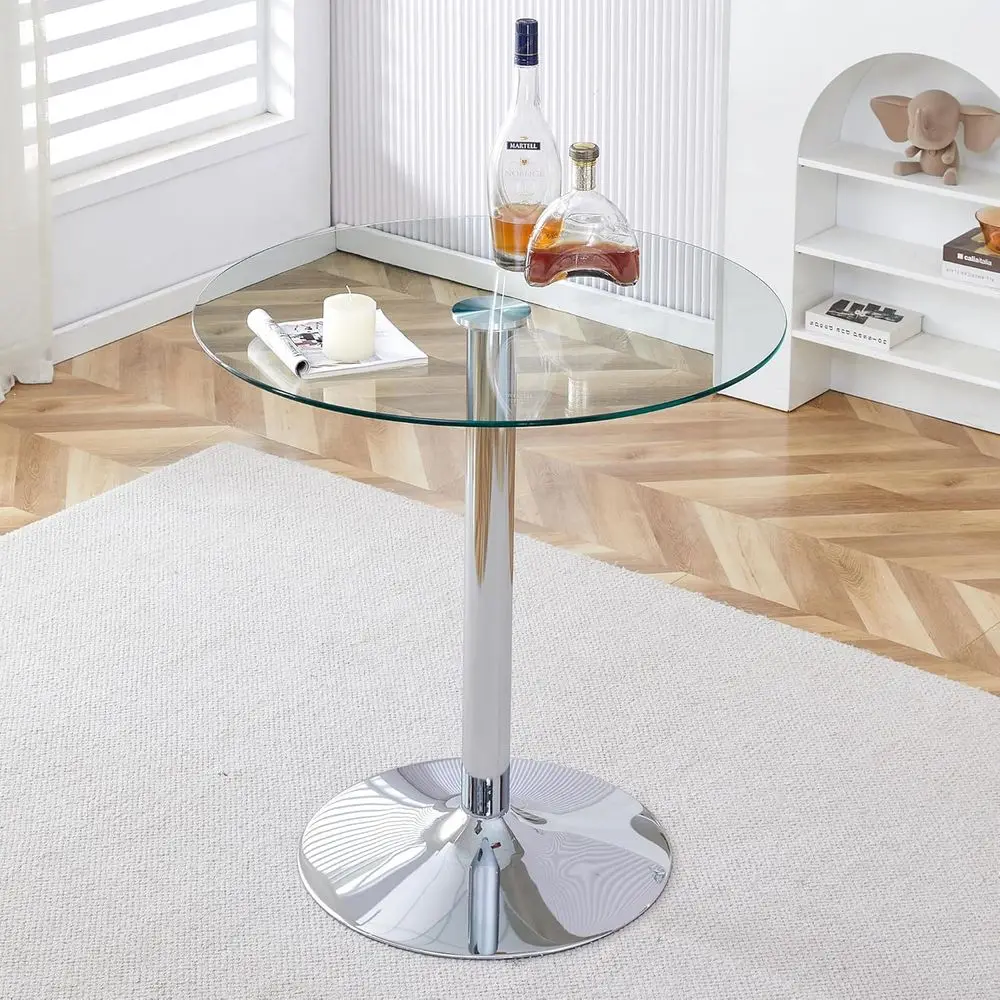 

Round Glass Bar Height Table,35" Round Counter Height Table with Tempered Glass Tabletop,Sturdy Silver Chrome Pole Support,Clear