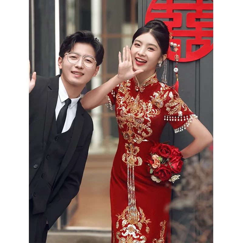 New red light luxury and niche Chinese-style toasting cheongsam