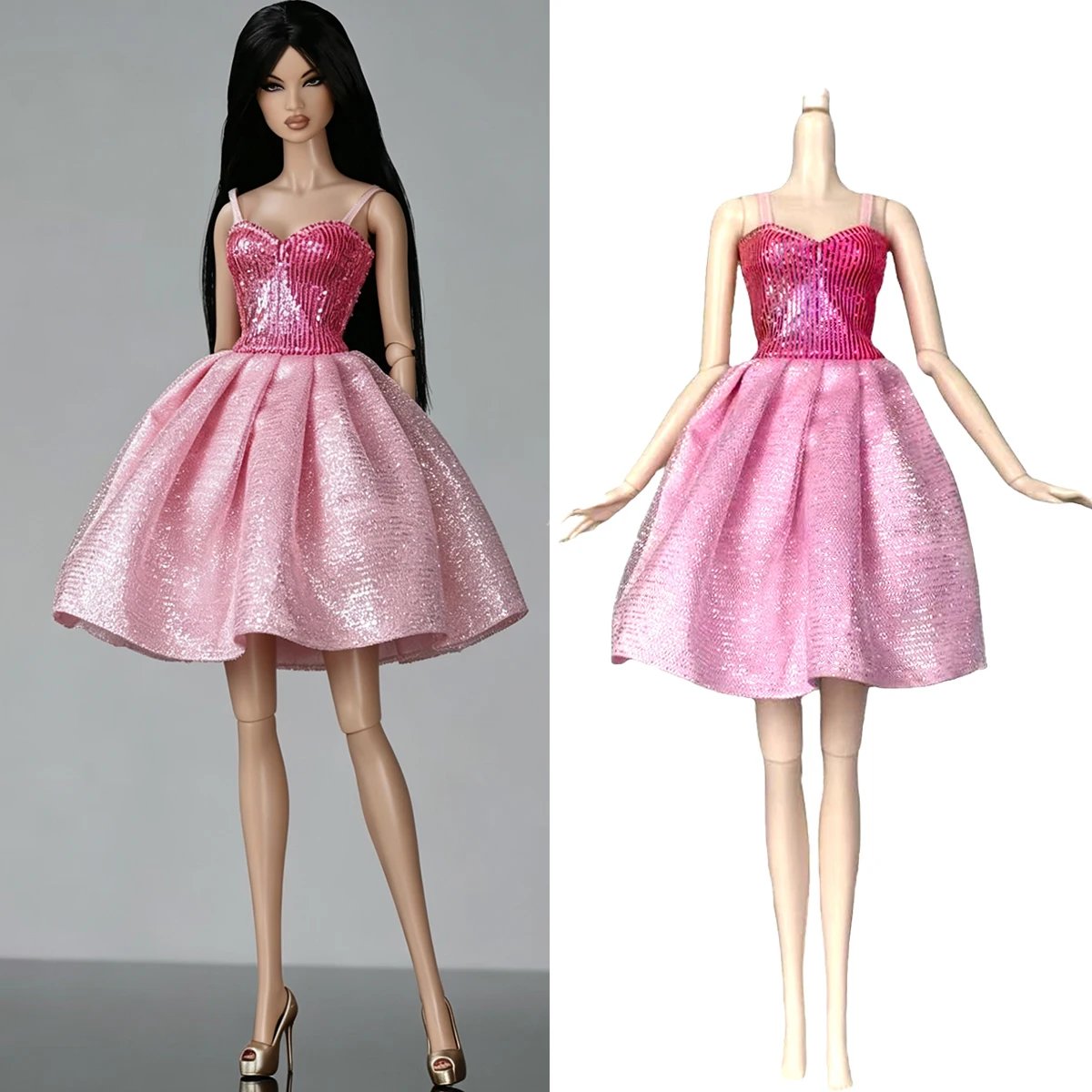 Sweet Sparkling Spaghetti Strap Short Dress Fashion Irregular Dress For 1/6 Babi Xianxian Supermodel Doll Dress Up Clothes Parts