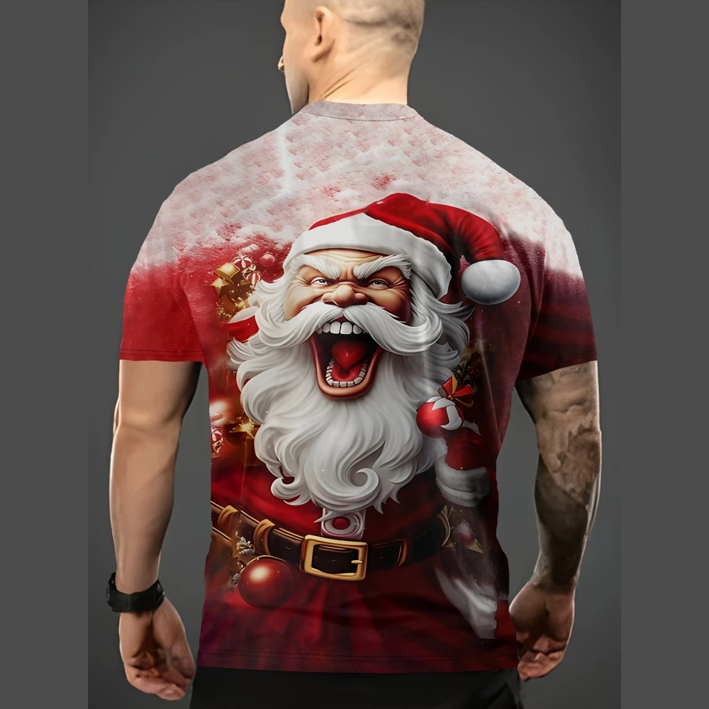 2025 Santa Claus 3d Print Men's T-Shirt Fashion Christmas T-Shirt Men Casual Short Sleeve Tops Oversized Tees Hip Hop Streetwear