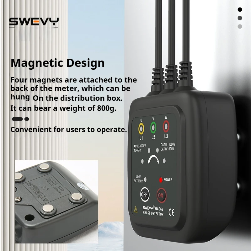 SWEVY High-Precision Non-Contact Phase Tester Three-Phase Power Detection Steering Phase Sequence Strap Led Digital Buzzer
