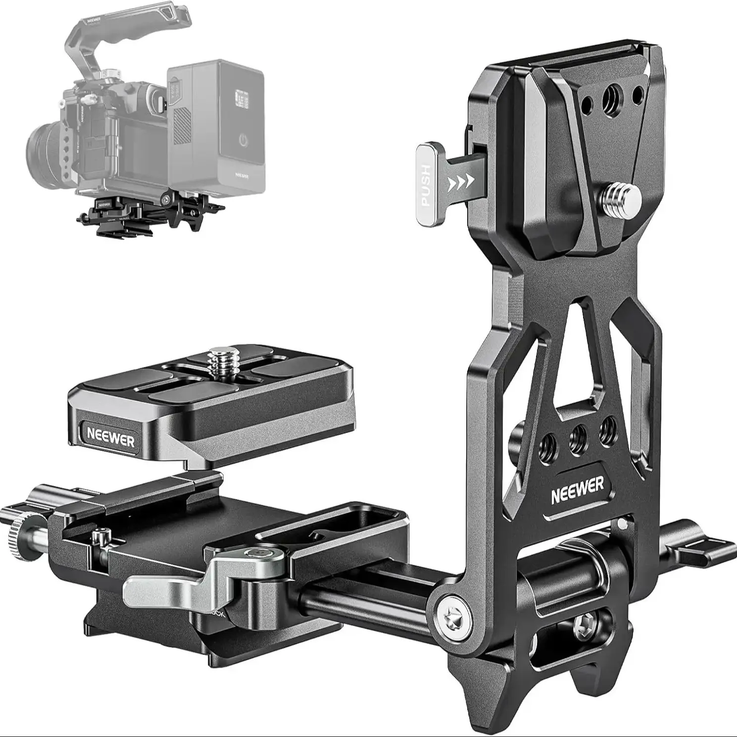 NEEWER Składana płyta akumulatorowa V Mount z szybkozłączką Arca, lekka platforma do aparatu DSLR i nagrywania wideo — zdjęcie produktu 7