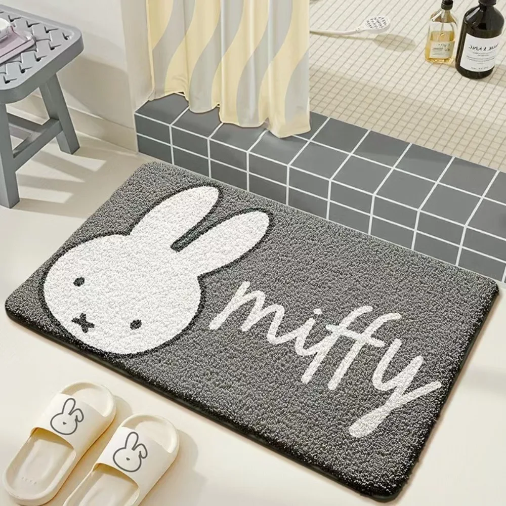 

Kawaii Miffy Rabbit Floor Mat Bathroom Strong Water Absorption Floor Mat with Thick Flocked Quick-drying Soft Plush Anti-slip