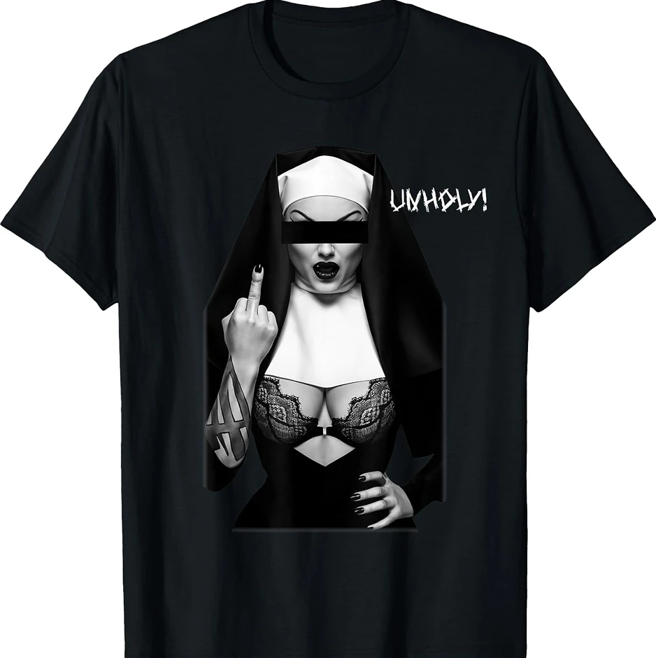 

Sexy Evil Nun T-shirt Gothic Dark Unisex Shirt Casual Summer Oversized Short Sleeved Top Fashion Streetwear