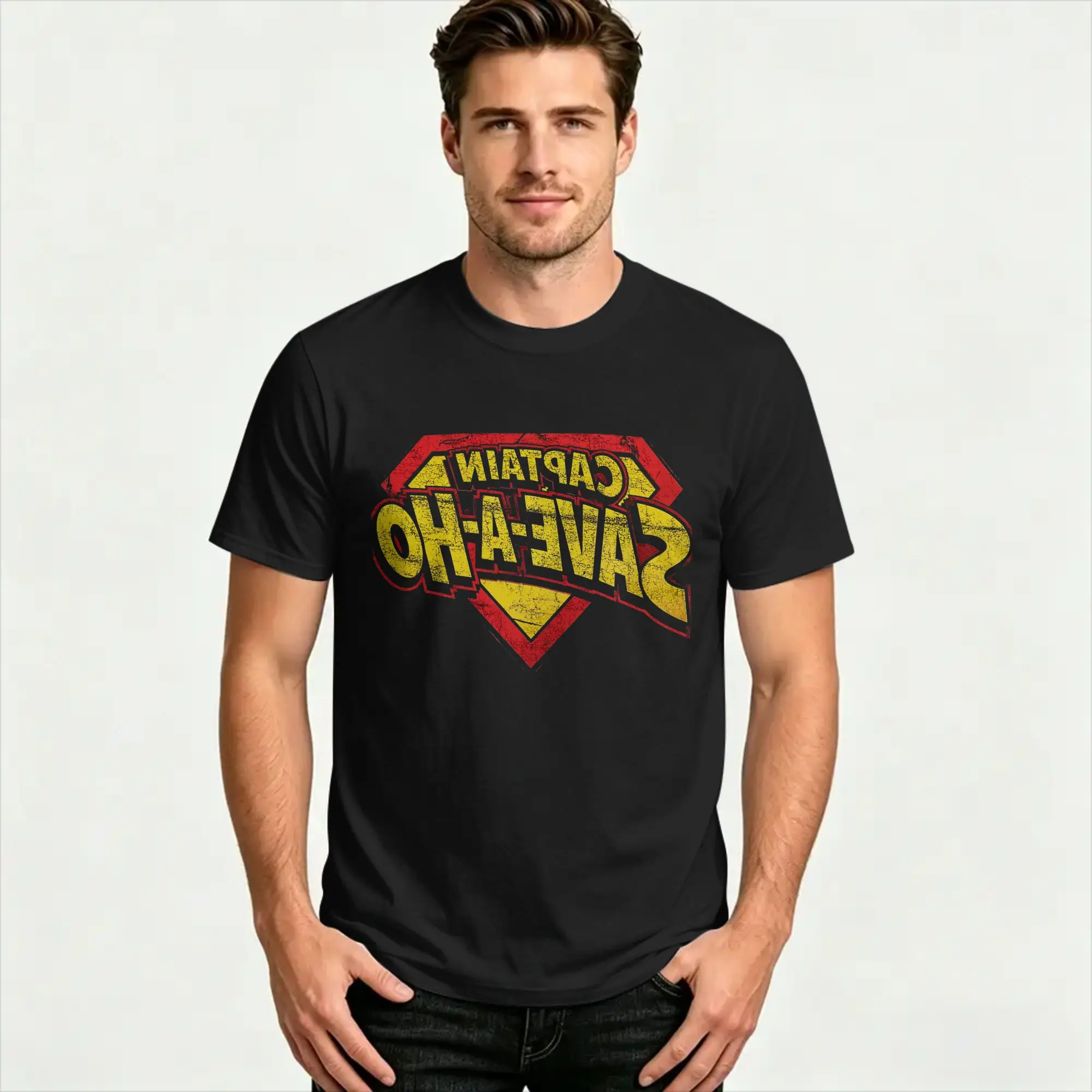 Captain Save a Hoe Cotton T-Shirt For Men Summer  Streetwear T-Shirts Hipster Tees Oversized Pattern Tops