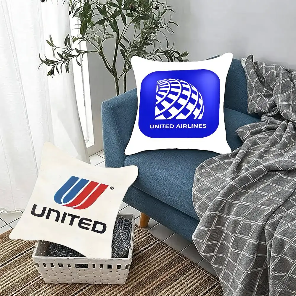 Airline Travel United Airlines Cushion Cover Fluffy velvet Nordic style plush Living room sofa decorative