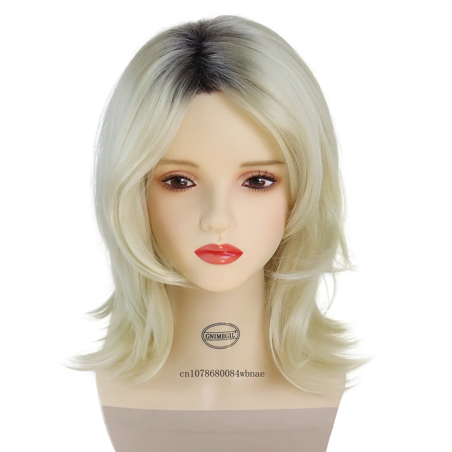 Synthetic Bride of Chucky Cosplay Wigs for Women Medium Curly Wavy Ombre Blonde Wig Halloween Costume Dress Up Party Daily Use