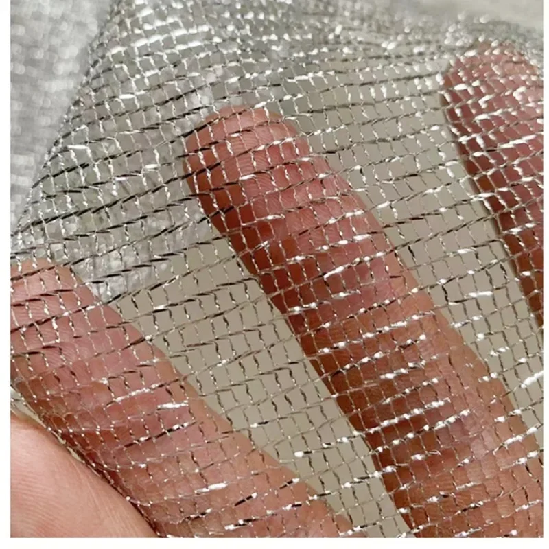 Silver Woven Brick Shape Mesh Fabric Thin Through-woven Bright Silk Thin Mesh Performance Clothes Handmade Diy Mesh Fabric