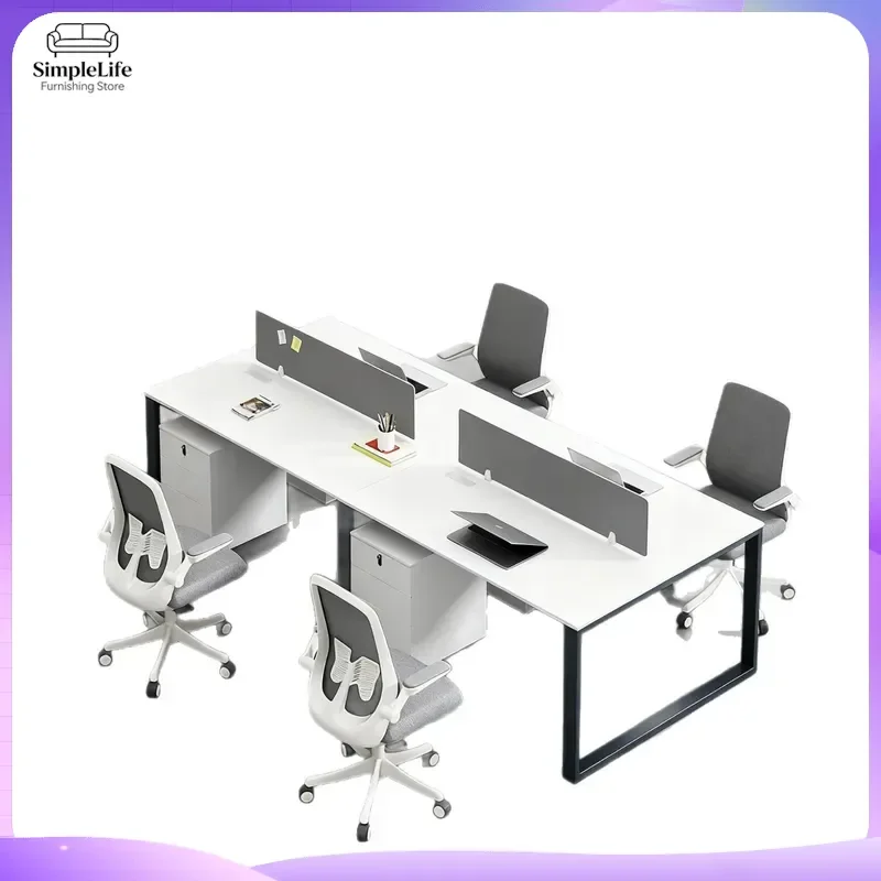 4-Seat Modular Office Desk with Privacy Screens Modern Adjustable Workstation Desk for Call Center Home Office Ergonomic