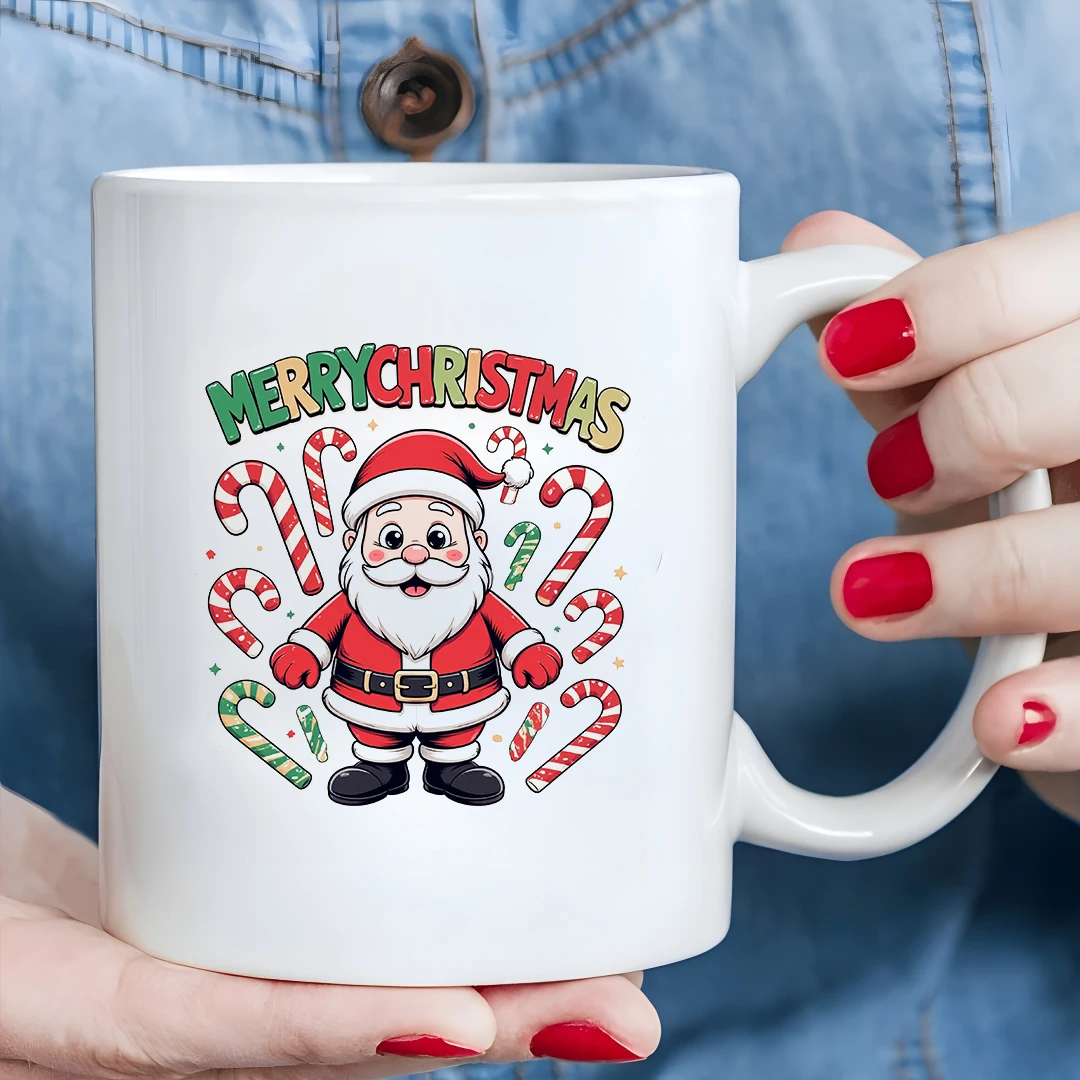 Juego de tazas de café con temática de Papá Noel de 11 oz + diseño de Papá Noel de dibujos animados + regalo de Navidad para niños, familias y oficinas