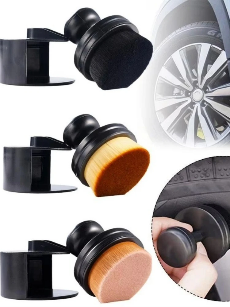 Brosse de détail automatique, brosse de pneu de voiture Portable avec couvercle d'étanchéité, brosse de détail douce haute densité pour l'application de cire de polissage de brillance de pneu