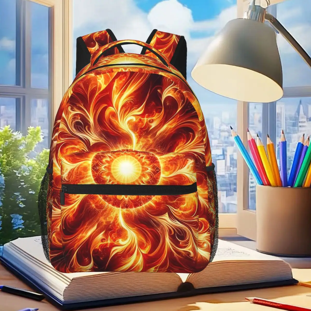 

Solar Spectacle Flare Fusion Student Backpack School Bag Hiking Travel Daypack for Men Women Fashion Bookbag Shoulder Bags