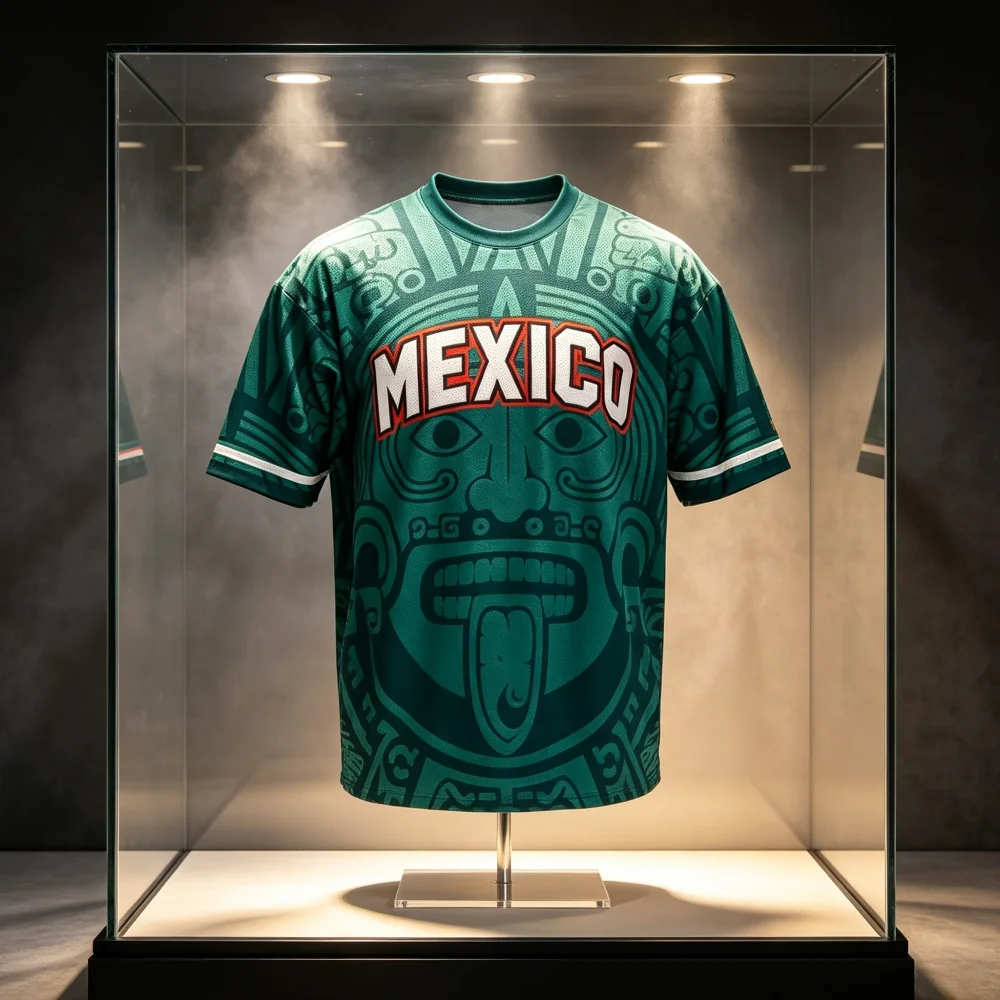 2026 New Mexican Mayan Totem All-over Print Jersey  Retro Green and White Quick-dry Hot Sale Breathable Fashion Family Kids Tees