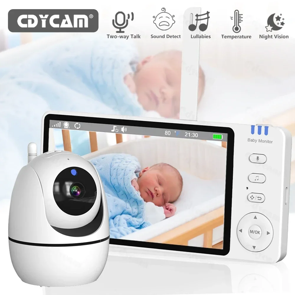 5 Inch Video Baby Monitor With Camera PTZ Zoom Babyphone Cam Security Protection Surveillance Cameras Temperature Sensor Lullaby