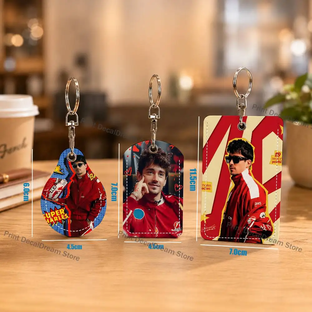 

C-Charles L-Leclerc Leather Card Holder Keychain Key Ring Door Lock Access Tags ID Card Access Card Air Tag Case Keychain