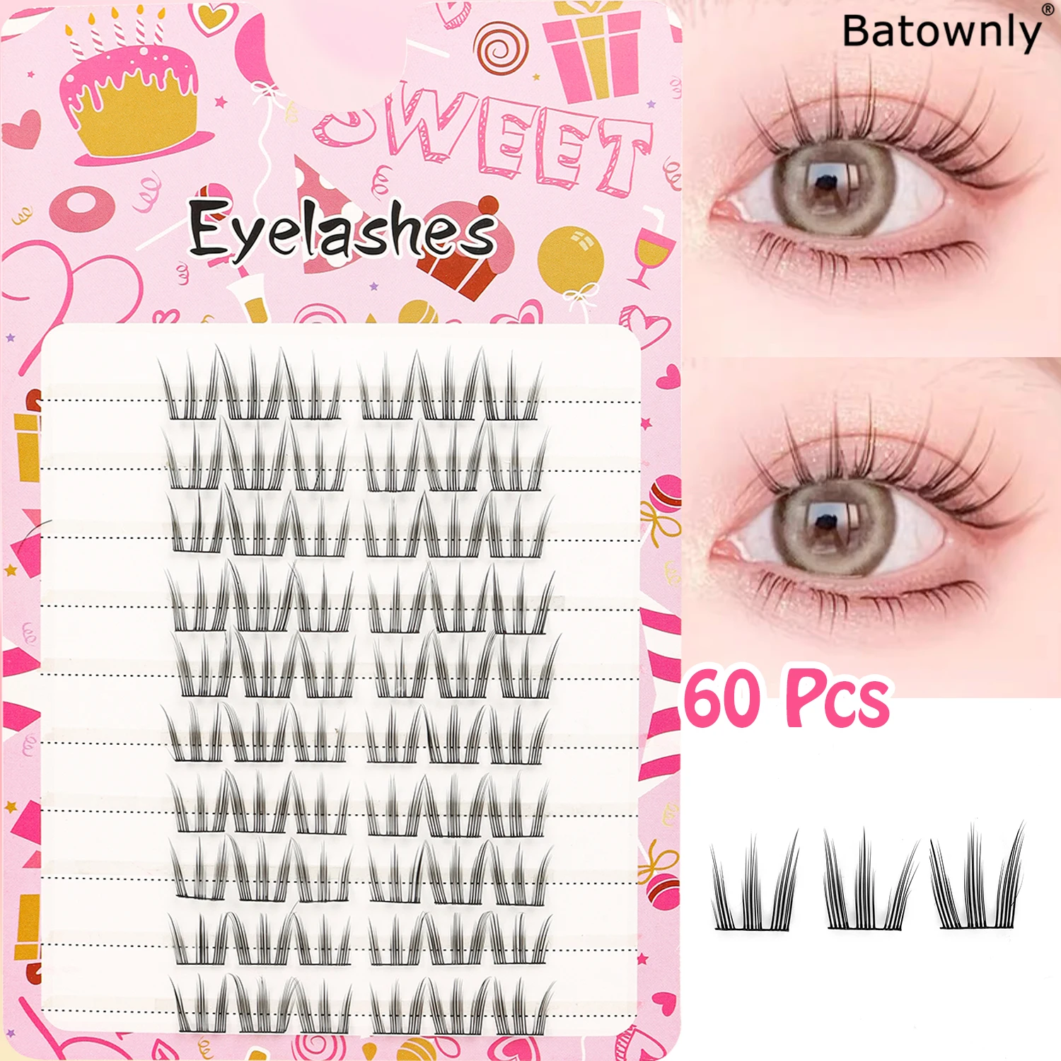 Sztuczne rzęsy w kępkach, gęste, model 60/80 kępek, miękkie i wygodne, dla dziewczyn, grupowe, kreskówkowe oczy.