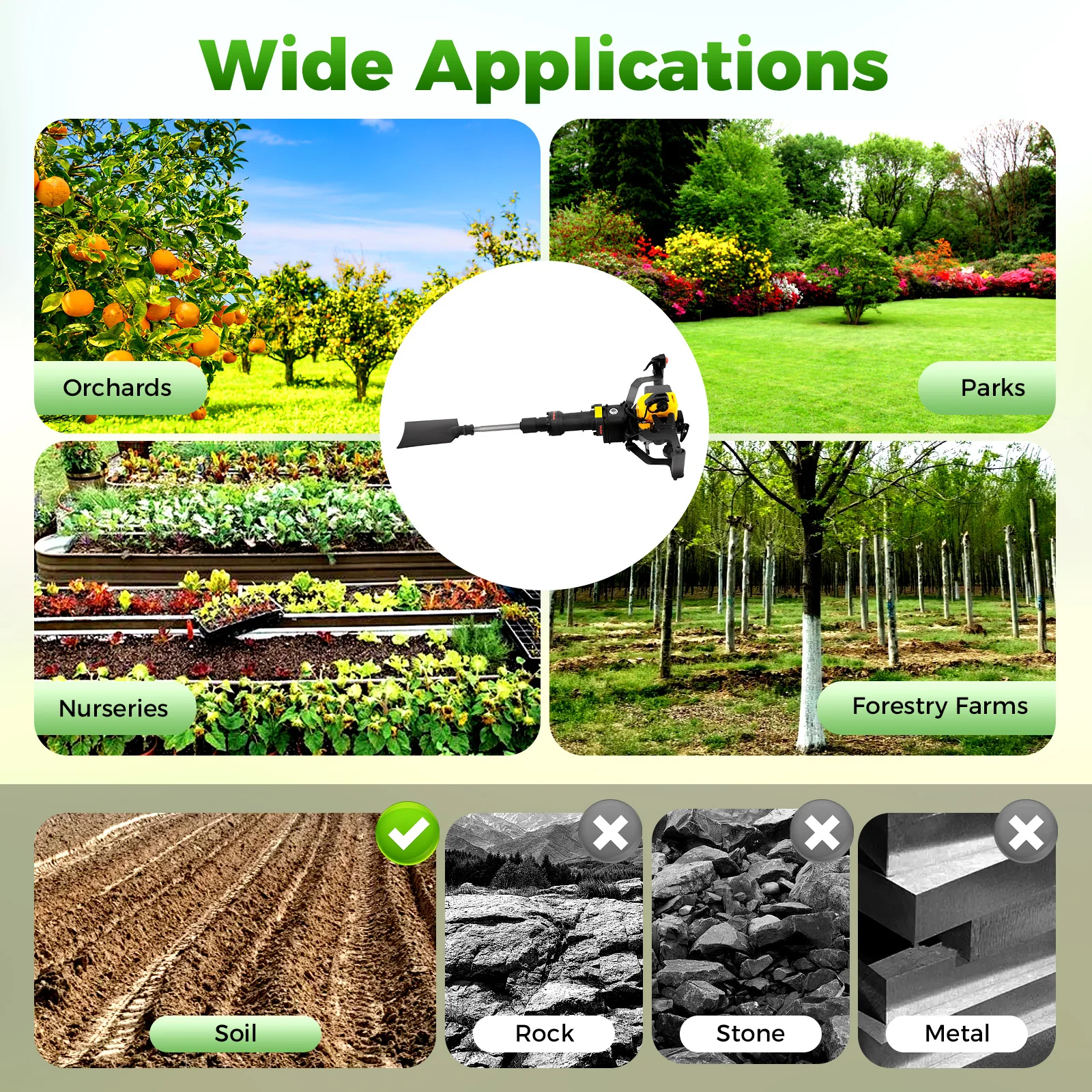 1900w 52cc Handheld Trenching Machine 2 Stroke Gasoline Excavator Tree Seeding Transplanting Tool 1500 Times/Min for Garden Farm