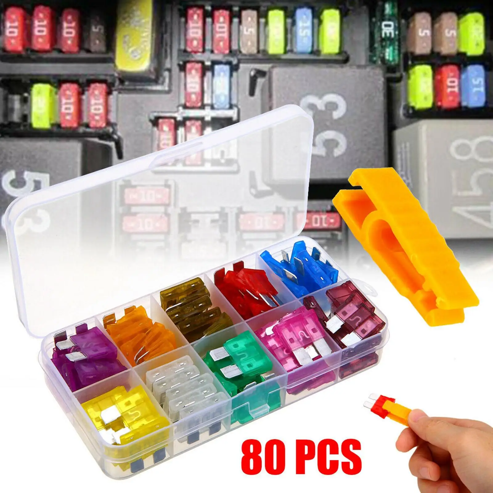 80pcs 12V Fuse Assorted Auto Car Truck Motorcycle SUV Fuses Kit W/ Puller