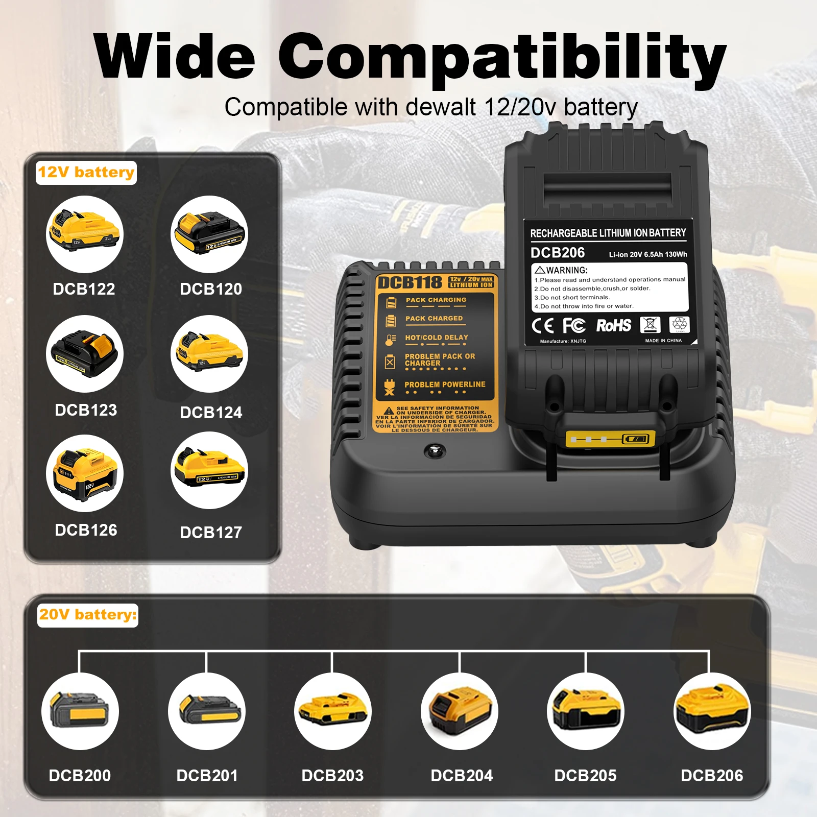 DCB118 Fast Charger Compatible with Dewalt 18V 20V Lithium Battery DCB120 DCB127 DCB121 DCB204 DCB205 DCB206 - view 5