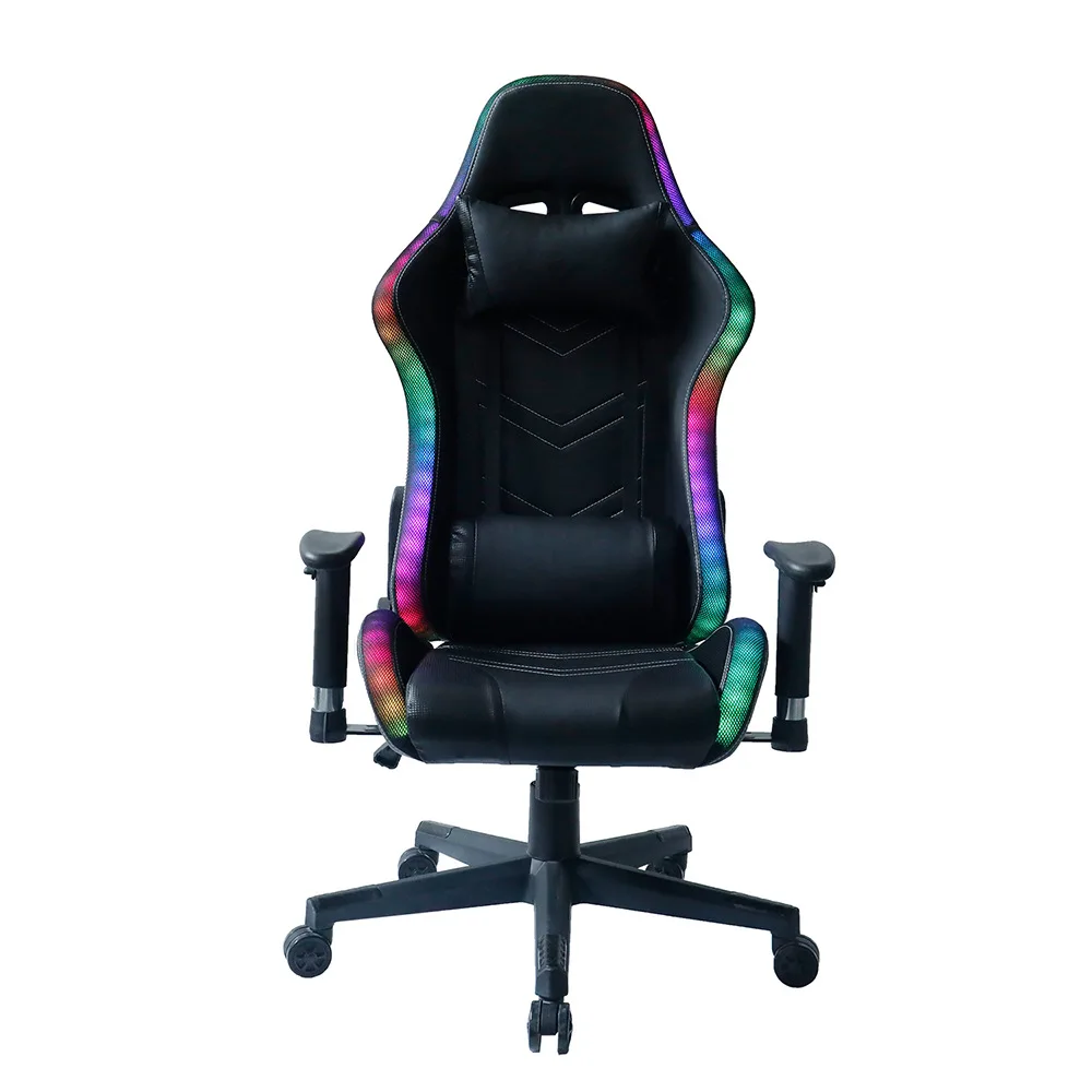 كرسي الألعاب RGB LED بالجملة جلد أسود حصيرة القش نمط الجلود رفع مقعد دوار 783
