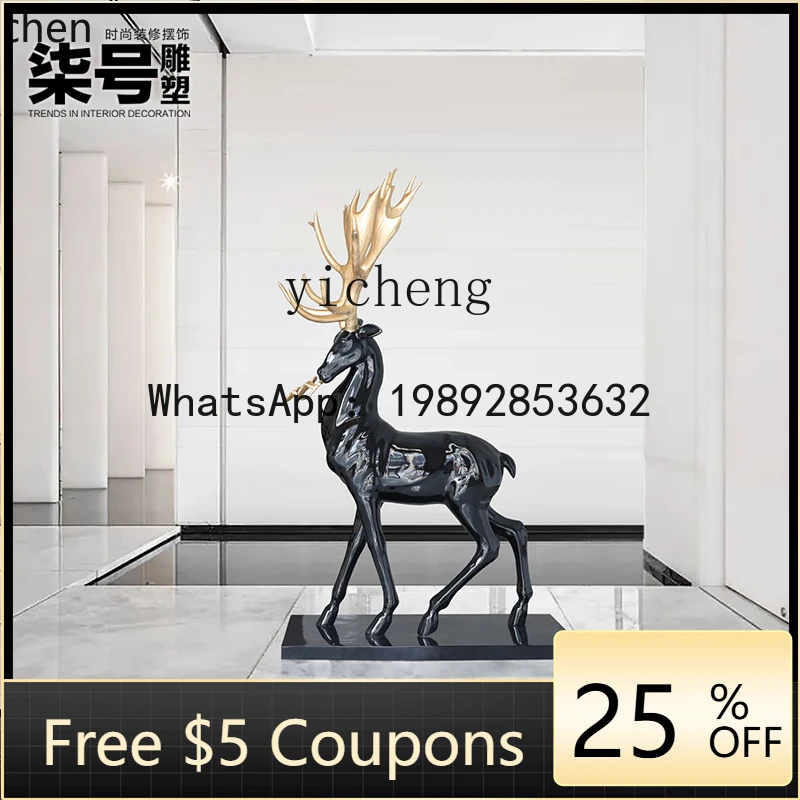 

L3-20 hotel lobby welcome large floor ornament lucky deer fiberglass living room abstract deer sculpture
