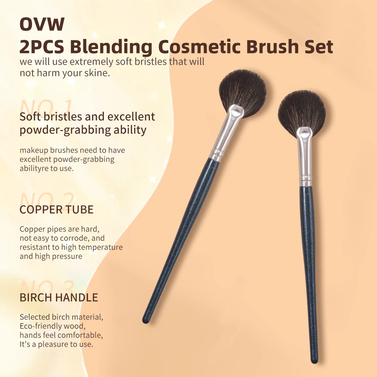 OVW 1/2/4 Fan Brushes Facial Brushes Cosmetic Highlighter Brushes Makeup Top Goat Hair Make Up Brush