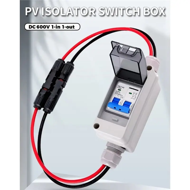 ABUG-Solar PV Disconnect Switch Box DC 600V 63A IP65 HT 2 Ways Waterproof 1 In 1 Out DC Photovoltaic PV Combiner Box