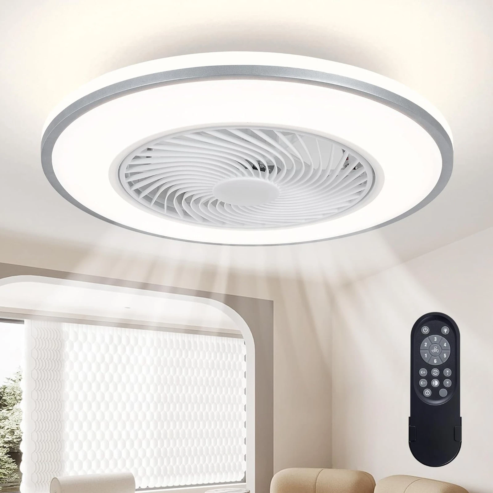 

US 20'' Ceiling Fans with Lights, Low Profile Ceiling Fan with Light and Remote, Flush Mount Ceiling Fan with 6-Speed Reversible