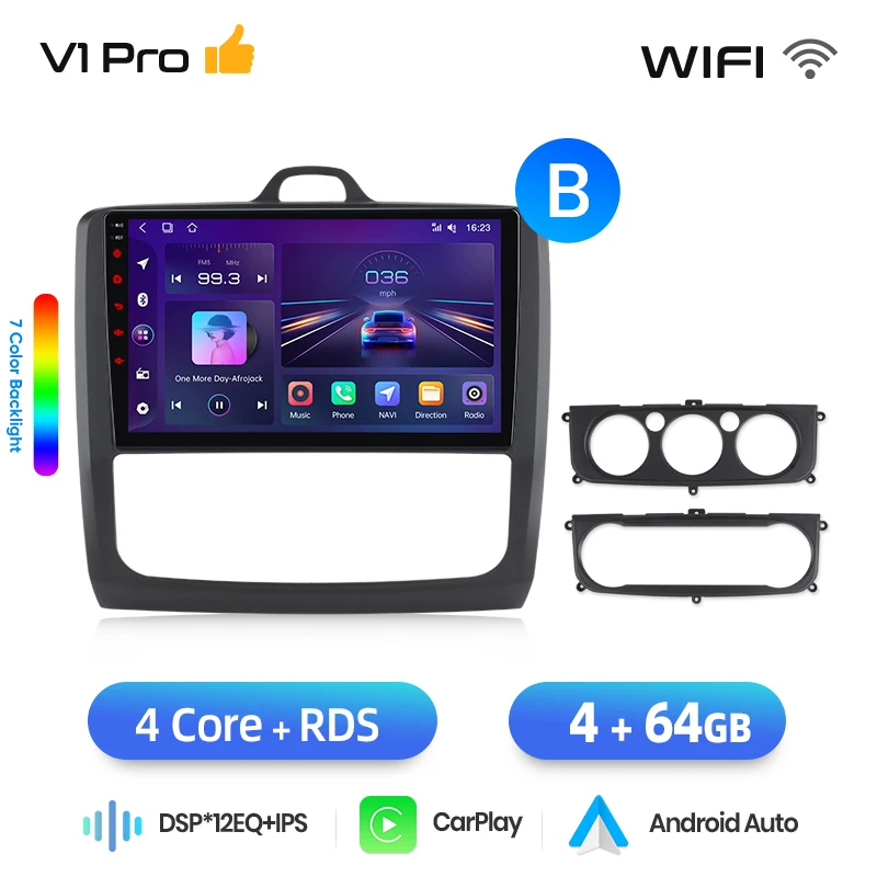 Junsun draadloze CarPlay Android Auto autoradio voor Ford Focus Mk2 (C307) 2004-2011 met ingebouwde koelventilator, Android GPS navigatie, multimediaspeler, WiFi, DSP, RDS, BT, SWC, IPS touchscreen,